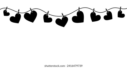 Hearts on a wire clip art, vector banner for valentine day greeting card design