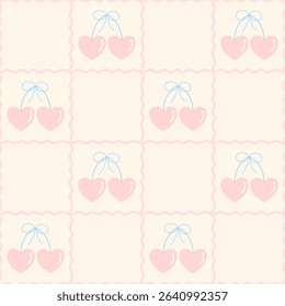hearts on yellow background , pink  checkered pattern, fabric pattern, gift wrapping paper, seamless pattern 