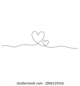 Hearts. One single line drawing isolated on white background. Beautiful hand draw design vector illustration for posters, wall art, tote bag, mobile case, t-shirt print