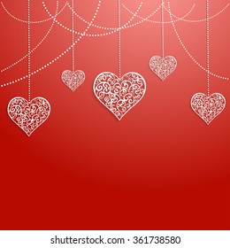 Hearts openwork on red background