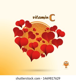 Hearts with orange, with vitamin C inscription