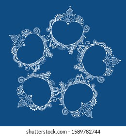 
Hearts with an ornament in a circle. For your postcard. Stock illustration