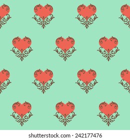 Hearts with ornaments Valentine Day seamless pattern / background 