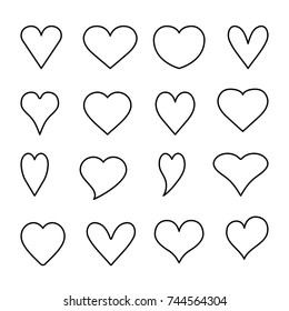 Hearts outline icons collection isolated on white background, vector illustration