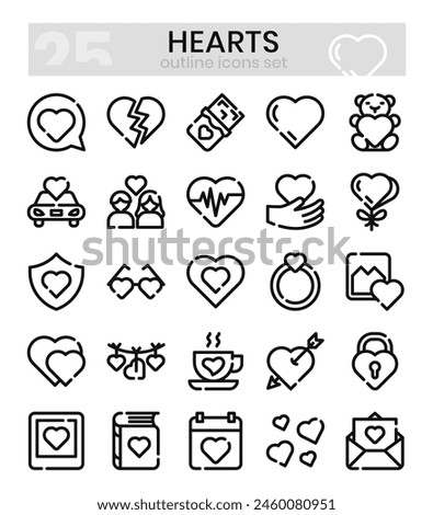 Hearts outline icons set . Vector illustration 