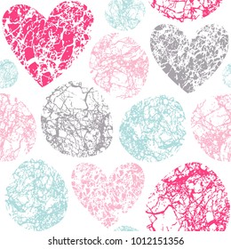 Hearts and ovals with marble effect. Seamless vector pattern.