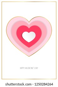 Hearts  in paper cut  craft style. St. Valentine’s Day design for greeting card, advertising. Vector Illustration. 