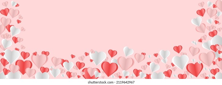 Hearts in paper cut out style  with place for your text in gentle colors. Banner, announcement, coupon, online post, promotion. St. Valentine's Day. Paper cut style. Frame.  