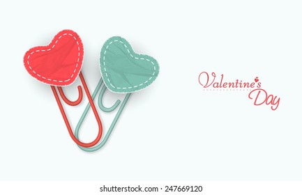 Hearts paperclip for Happy Valentines Day celebration on white background.