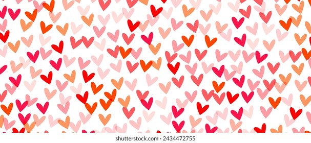 Hearts in pastel shades of pink and orange on a white background. Vector illustration.
