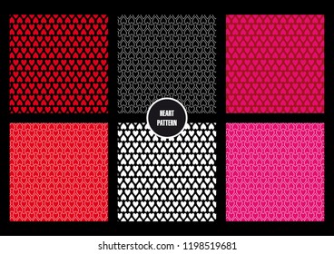 Hearts pattern, assembled online, declined in colors, red, pink, white and black.