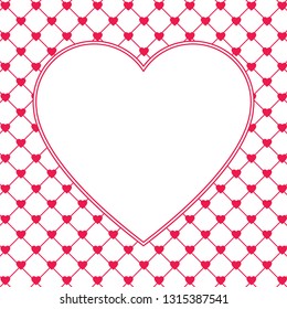 Hearts pattern background with blank space in the shape of heart for text. Valentine's day and Mother's day greeting card - pink, red colors. Banner or invitation