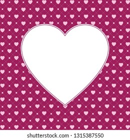 Hearts pattern background with blank space in the shape of heart for text. Valentine's day and Mother's day greeting card - pink, red colors. Banner or invitation