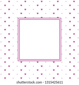 Hearts pattern background with frame in the shape of square for text. Valentine's day and Mother's day greeting card - pink, red colors. Banner, invitation or label