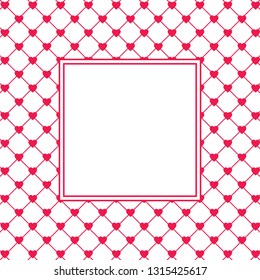 Hearts pattern background with frame in the shape of square for text. Valentine's day and Mother's day greeting card - pink, red colors. Banner, invitation or label