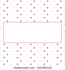 Hearts pattern background with frame for text. Valentine's day and Mother's day greeting card with border - pink, red colors. Banner, invitation or label