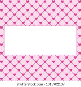 Hearts pattern background with frame for text. Valentine's day and Mother's day greeting card with border - pink, red colors. Banner, invitation or label