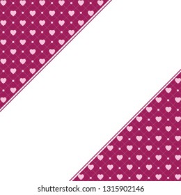 Hearts pattern background with frame for text. Valentine's day and Mother's day greeting card with border - pink, red colors. Banner, invitation or label