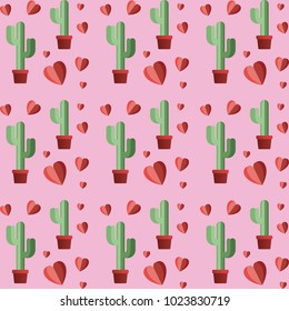 hearts pattern with cactus plant