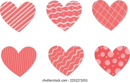 Hearts pattern. Different textures. Doodle romantic set vector