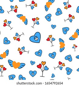 Hearts pattern with flat  icon blue and yellow  colors  isolated on a white  background.Symbol 
of relationships, feelings, souls,icon love, sign emotion.Valentine day,marriage,anniverary day sign ..D