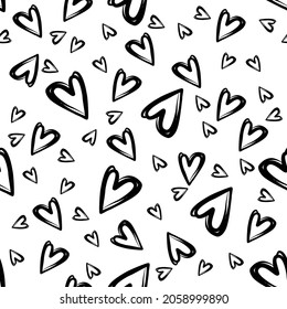 Hearts pattern. Illustration of black and white lines. Heart.