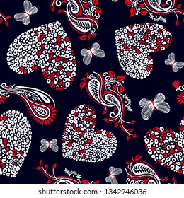 hearts pattern from Leopard with paisleys motifs on dark blue background for textile pattern,fashion print,fabric pattern in vector