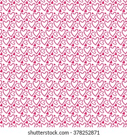 Hearts pattern. Monotone pattern of red hearts painted by hand.