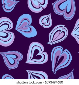 Hearts pattern on a blue background. Vector seamless repeating violet texture for print, fabric, textile, cloth, valentines day card, heart pattern