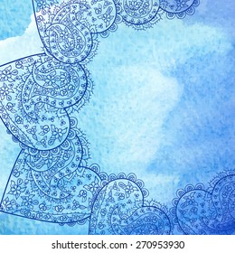 Hearts pattern on a watercolor background, vector illustration