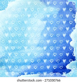 Hearts pattern on a watercolor background, vector illustration