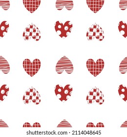 Hearts with pattern on white background. Hand drawn hearts pattern. Seamless pattern. Valentine's day decorative pattern