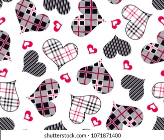 Hearts pattern from Plaid and stripes lines for fashion print,textile pattern,fabric design