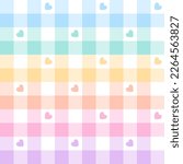 Hearts pattern for spring summer in pastel rainbow colors. Seamless geometric colorful gingham vichy tartan check plaid for Valentine Day or Easter gift paper, dress, pyjamas, other textile design.