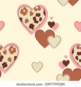 Hearts pattern vector Hand Drawn Leopard print trend vector seamless