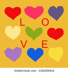 Hearts pattern with word love. Love postcard, greeting card, banner. Print design, print on t-shirt. – Vector