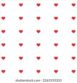 Hearts Patterns in red outline in red color on Which color background, vertical rows and horizontal rows of red outline heart with white background