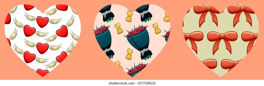 Hearts with patterns for Valentine's Day. Beige background.