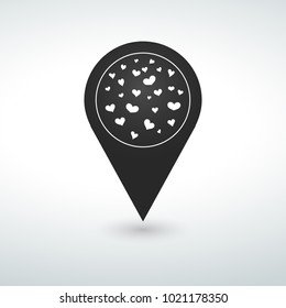 hearts pin Map vector icon