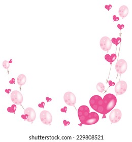 Hearts and pink balloons vector background 
