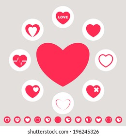 Hearts in pink color - vector icon set