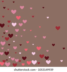 Hearts are pink and red on a brown background. A gentle background. Love, mother's day, holiday, wallpaper, cover.