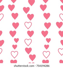 Hearts pink from social networks. Vector Seamless pattern isolated on white background. Concept background for media blogger.
