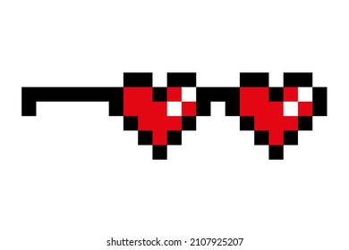 Hearts pixel sunglasses isolated on white background. Glasses meme for your design. Valentine day