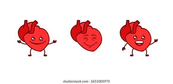 Hearts with playful expressions include smiling, winking, and exuberant faces, reflecting joyful energy.