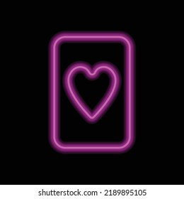 Hearts playing card simple icon vector. Flat design. Purple neon on black background.ai