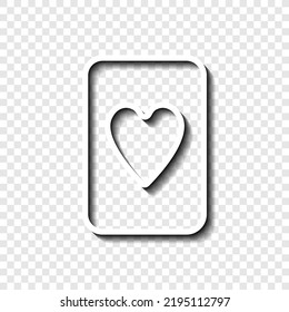 Hearts playing card simple icon vector. Flat design. White with shadow on transparent grid. 