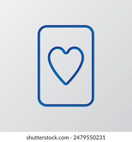 Hearts playing card simple icon vector. Flat design. Paper cut design. Cutted blue symbol with shadow. Gray background.ai