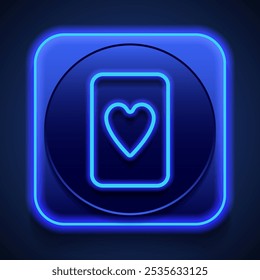 Corazones jugando a la tarjeta simple icono de Vector. Diseño plano. Estilo de neón azul en el Botón. Con shadow.ai