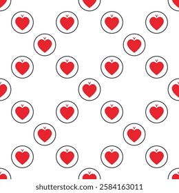 Hearts Playing Card Suit in Circle vector concept solid red seamless pattern or background 